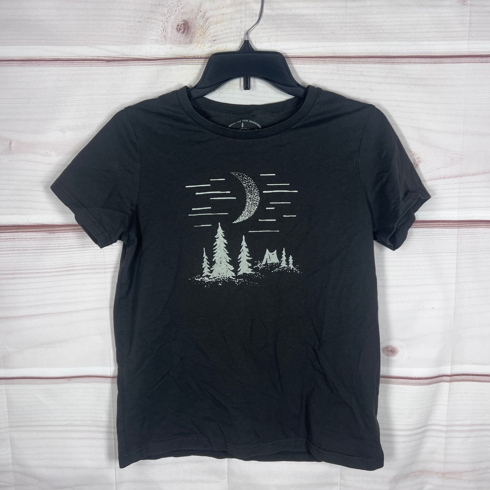 Upcountry Top Women Small Black Camping Moon Graphic Top Short Sleeve Cotton